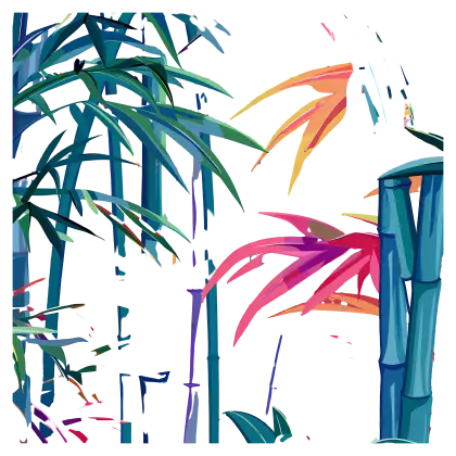 Colorful Bamboo Stalks and Leaves