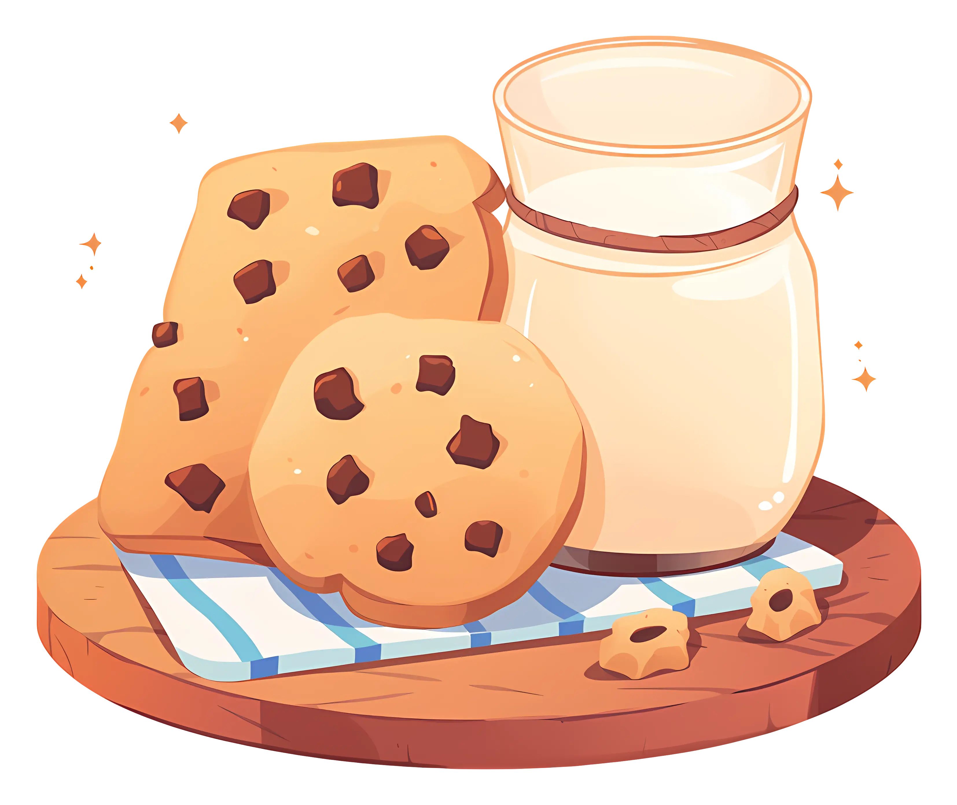 Cookies and Milk on Wooden Tray