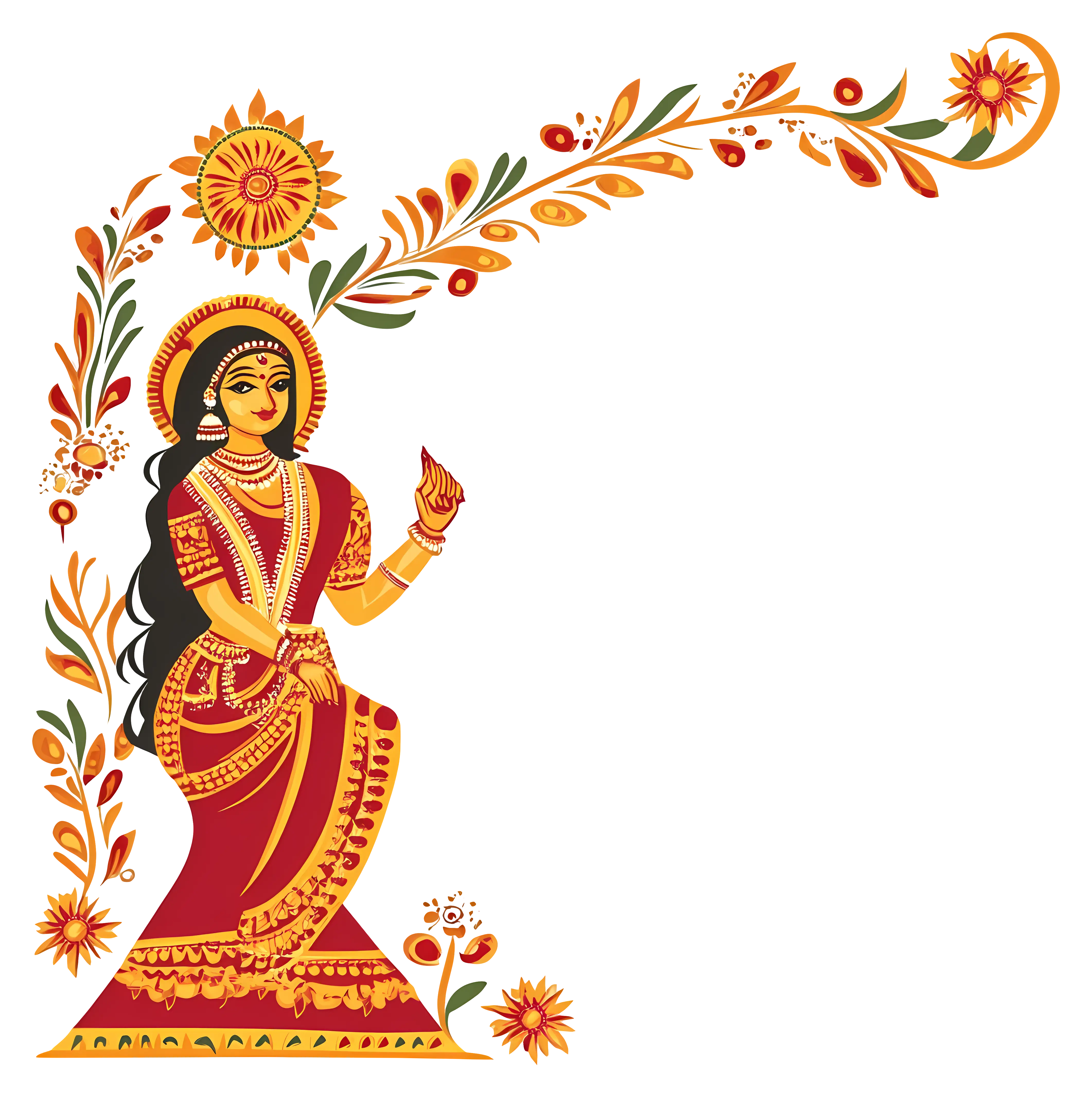 Traditional Woman with Floral Design