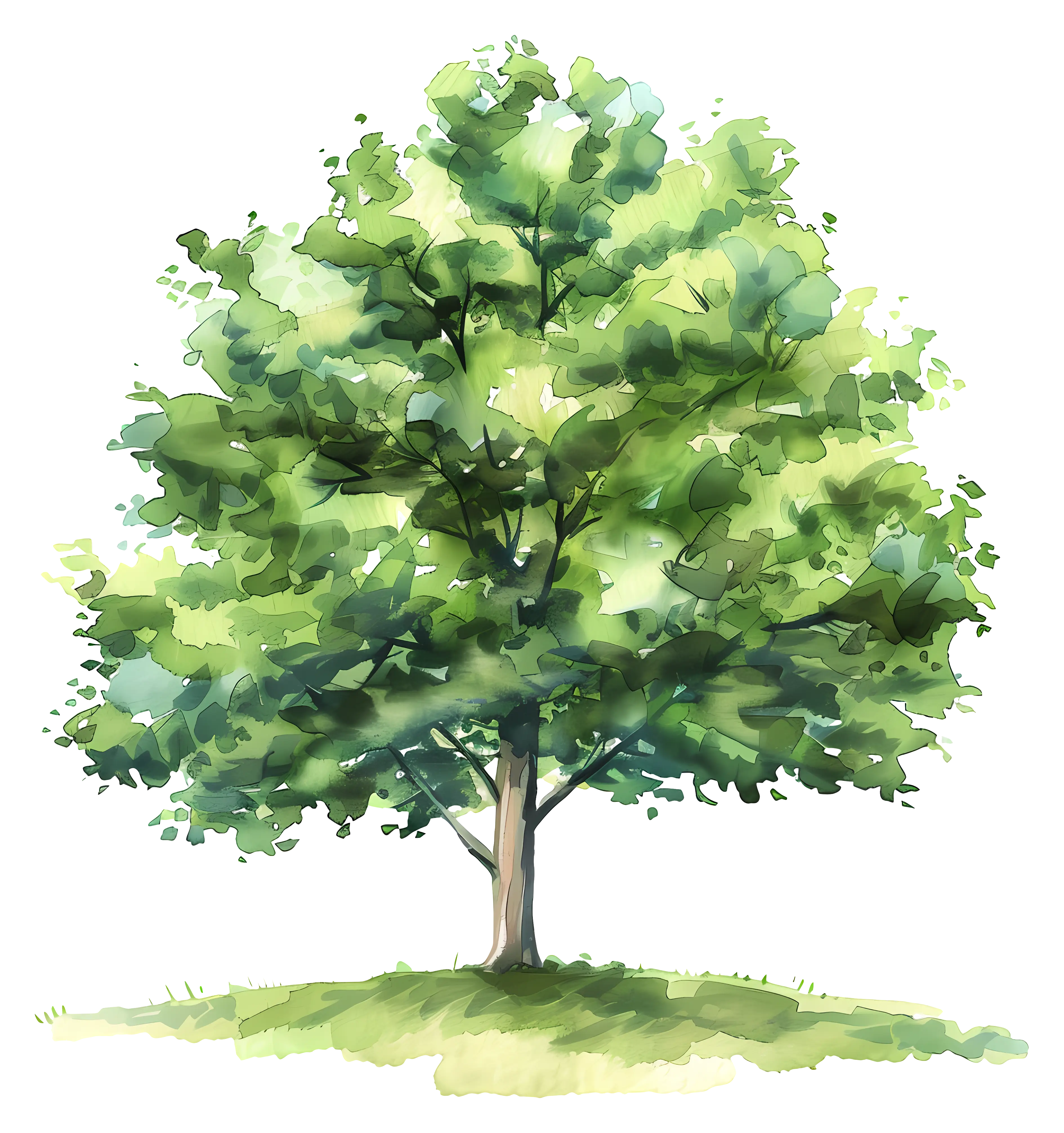 Watercolor Illustration of a Green Tree