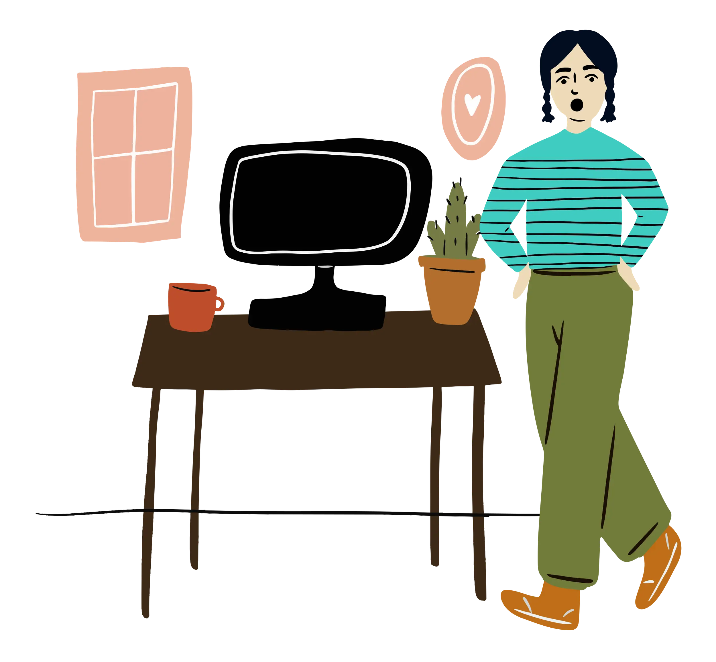 Woman by Home Workspace Illustration