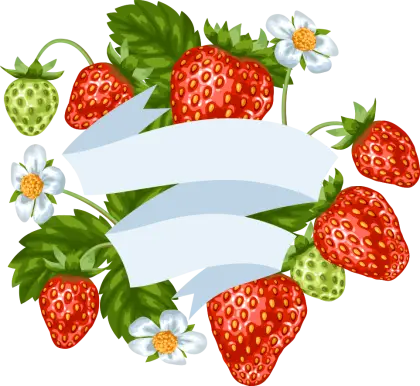 Strawberries with Leaves and Flowers