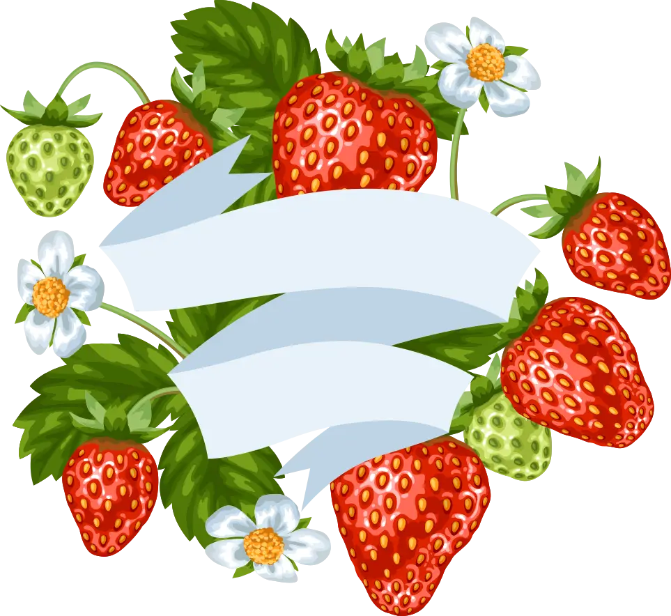 Strawberries with Leaves and Flowers