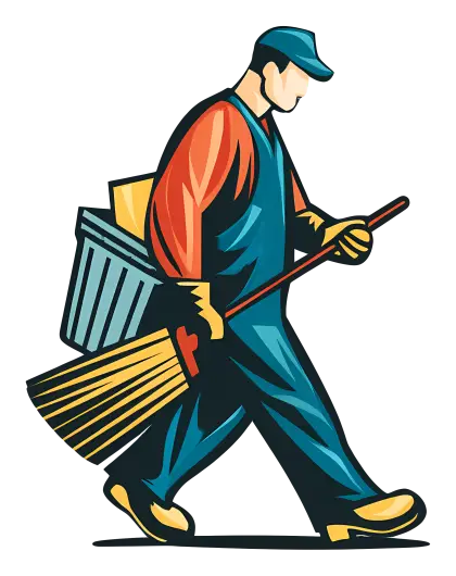 Cartoon worker with broom