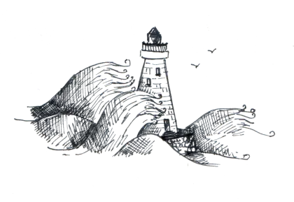 Lighthouse with Waves Drawing