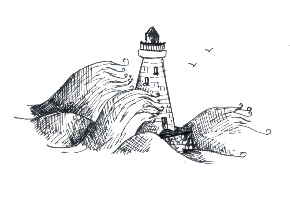 Lighthouse with Waves Drawing