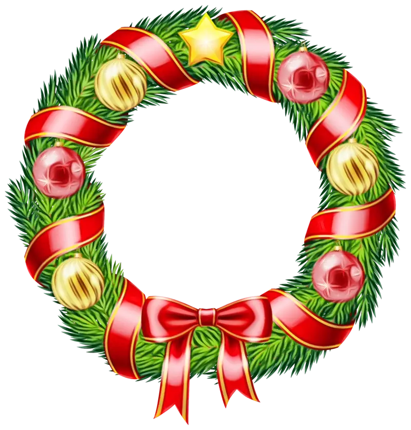 Beautiful Christmas Wreath with Red Ribbon