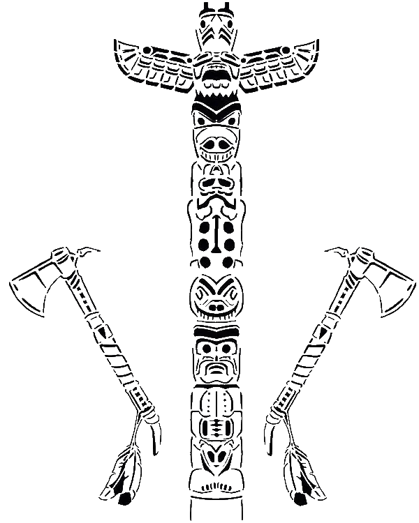 Black and White Totem Pole Illustration