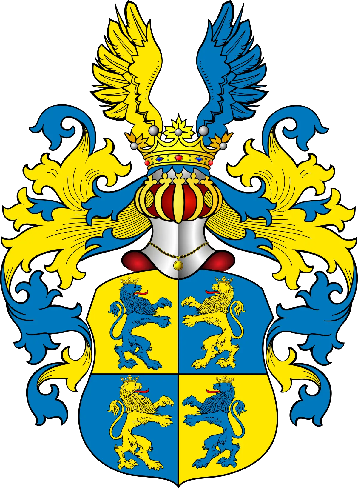Colorful Coat of Arms with Lions and Wings