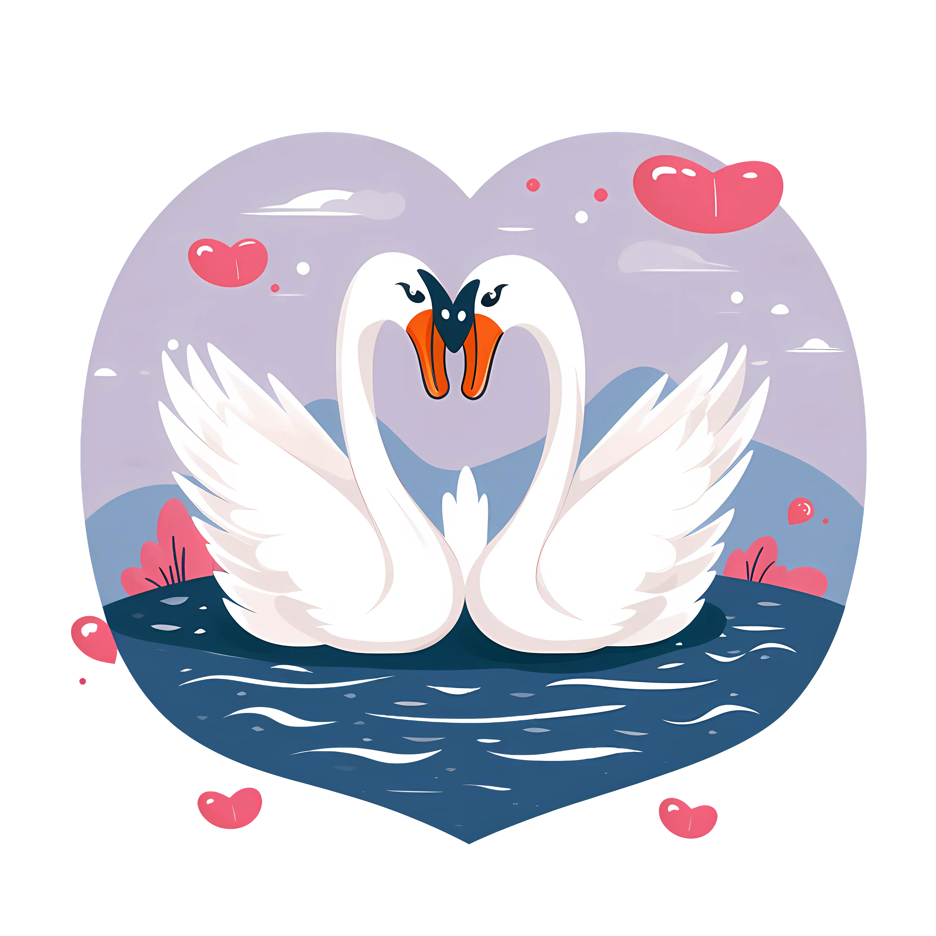 Romantic Swan Pair Forming Heart