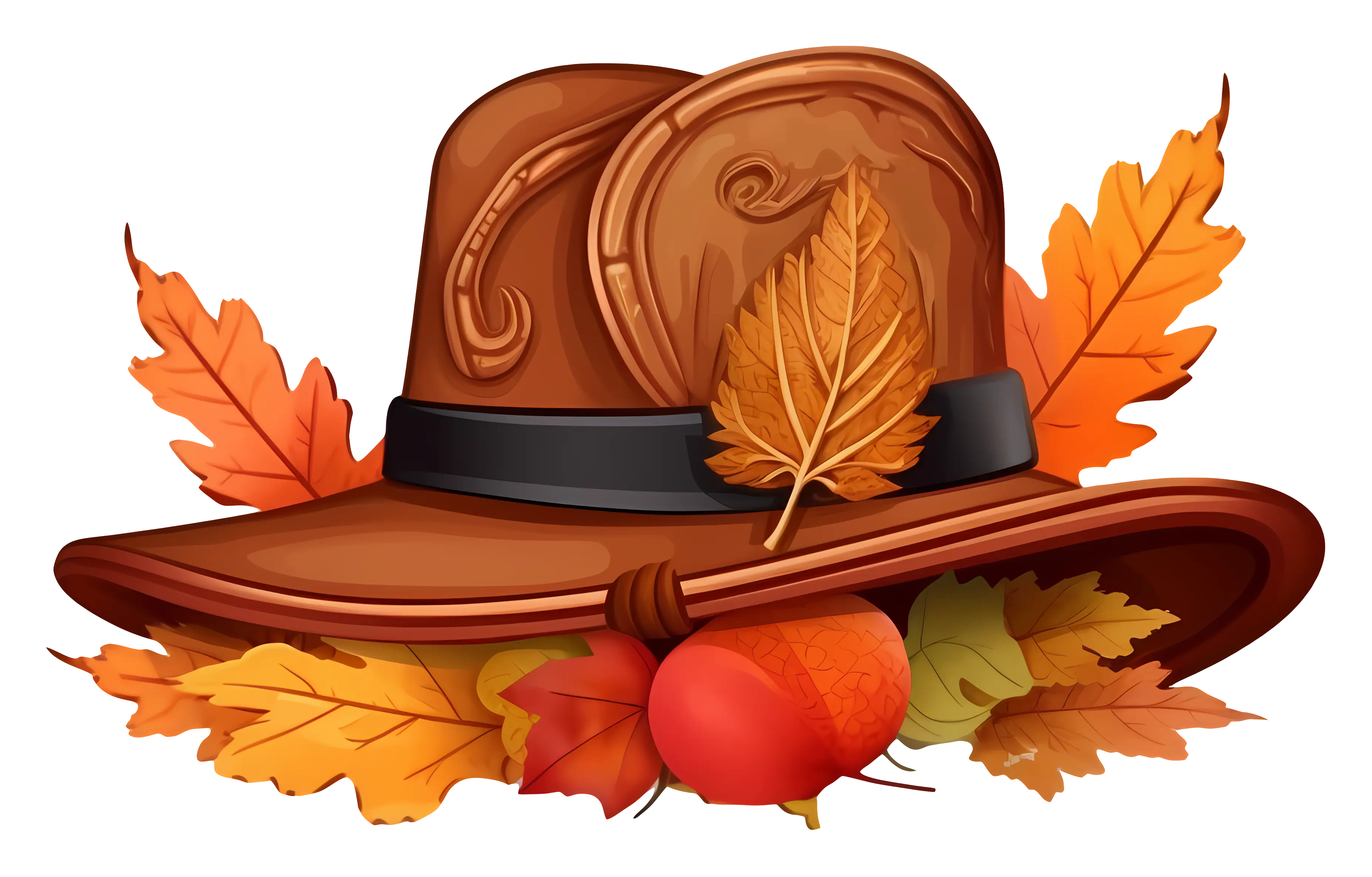 Rustic Autumn Hat with Leaves Illustration