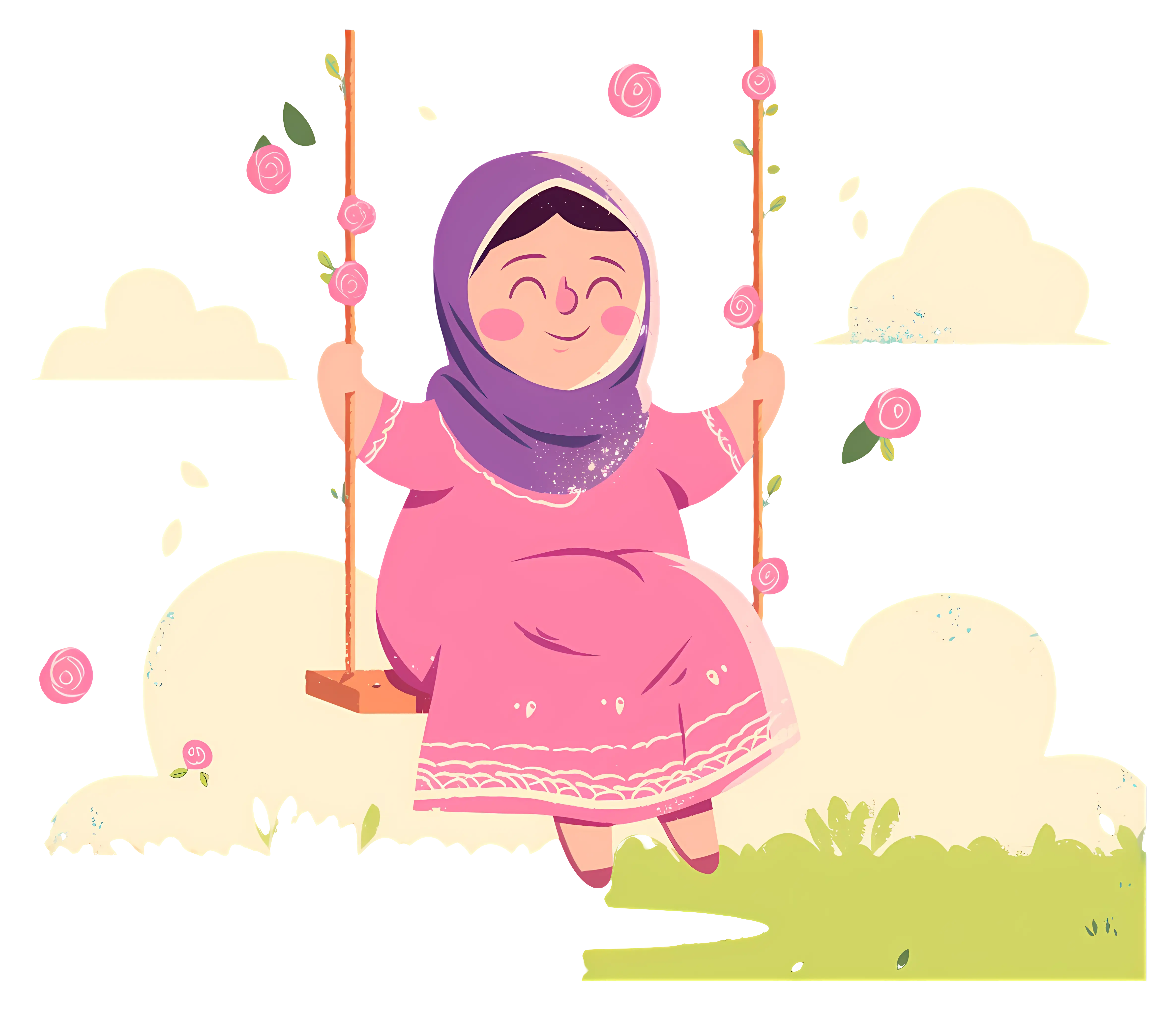 Girl Enjoying Swing with Floral Decorations