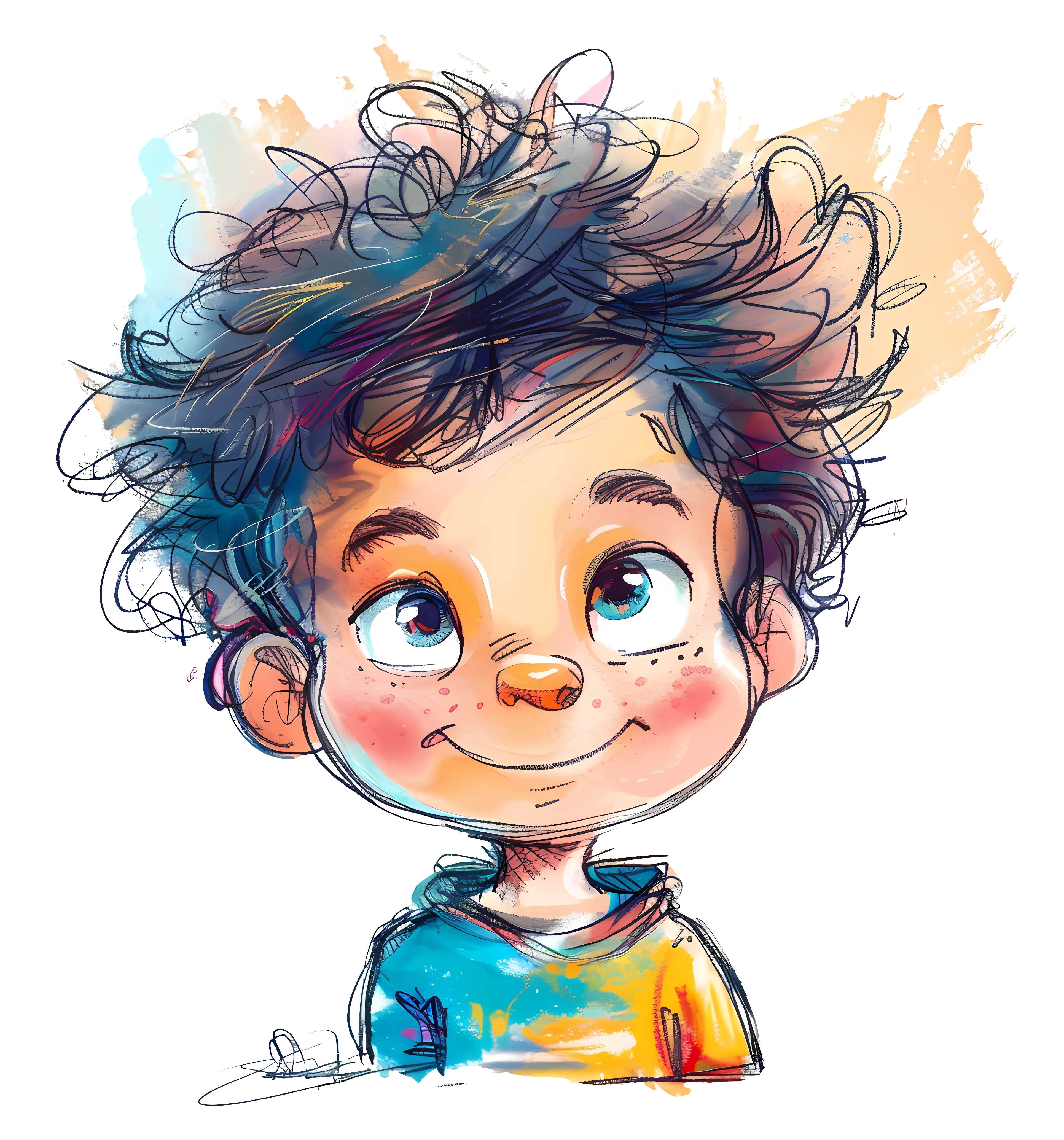 Cute Cartoon Boy with Messy Hair