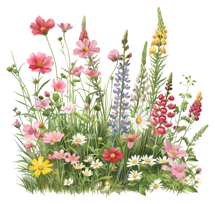 Colorful Wildflowers Botanical Illustration