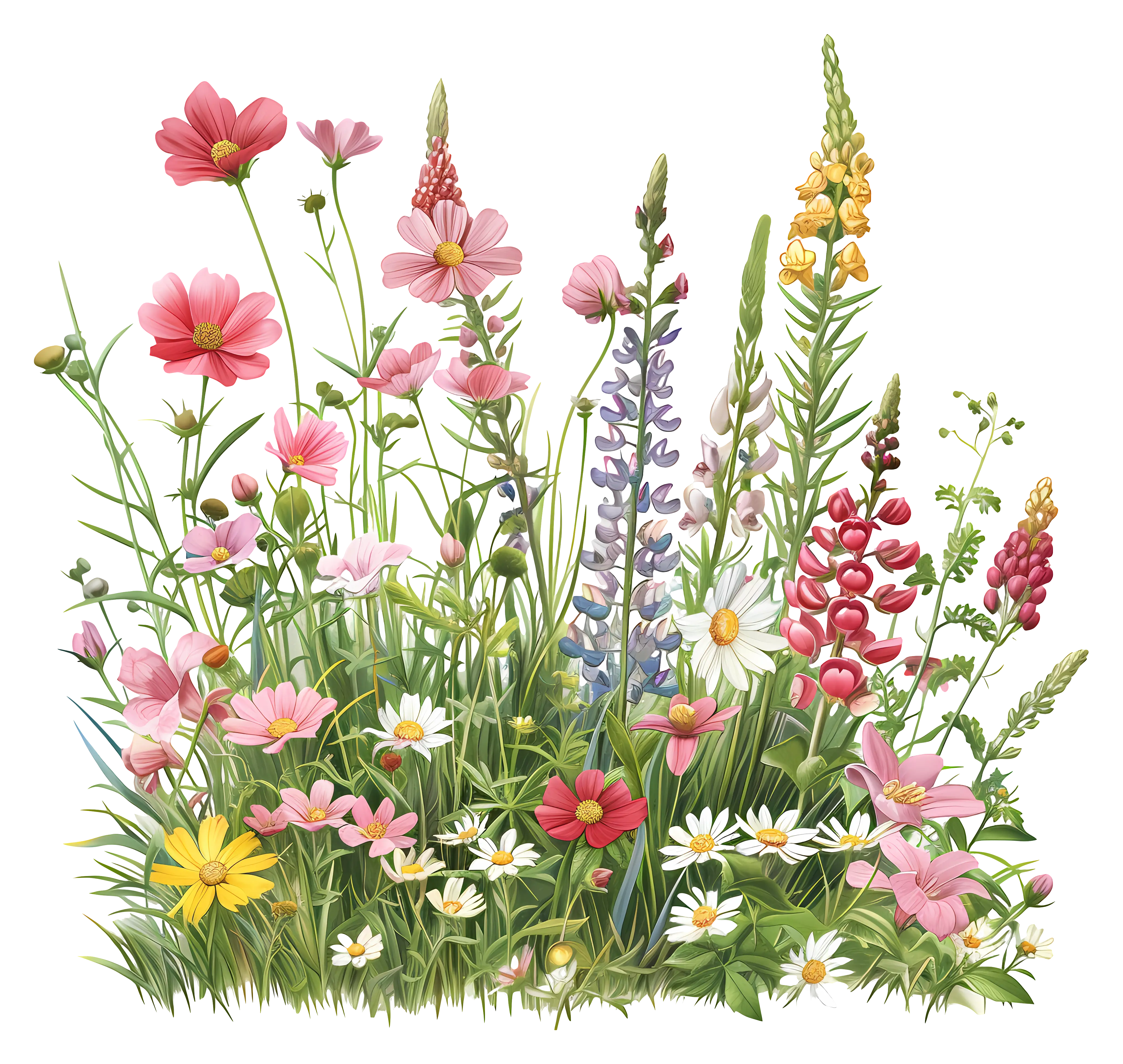 Colorful Wildflowers Botanical Illustration