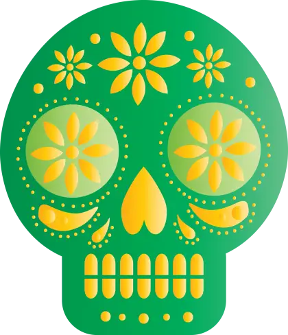 Green Sugar Skull with Yellow Floral Motifs
