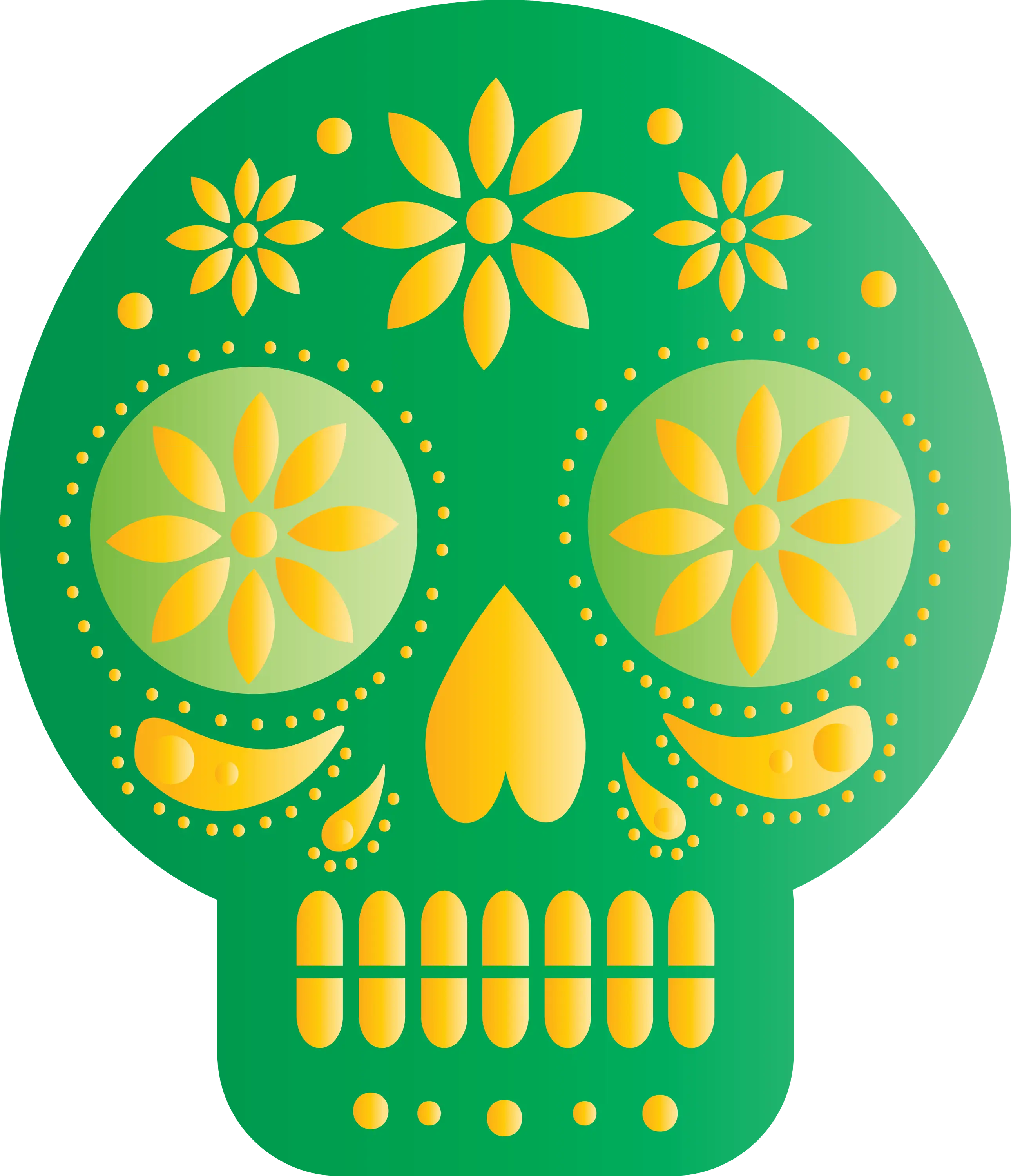 Green Sugar Skull with Yellow Floral Motifs