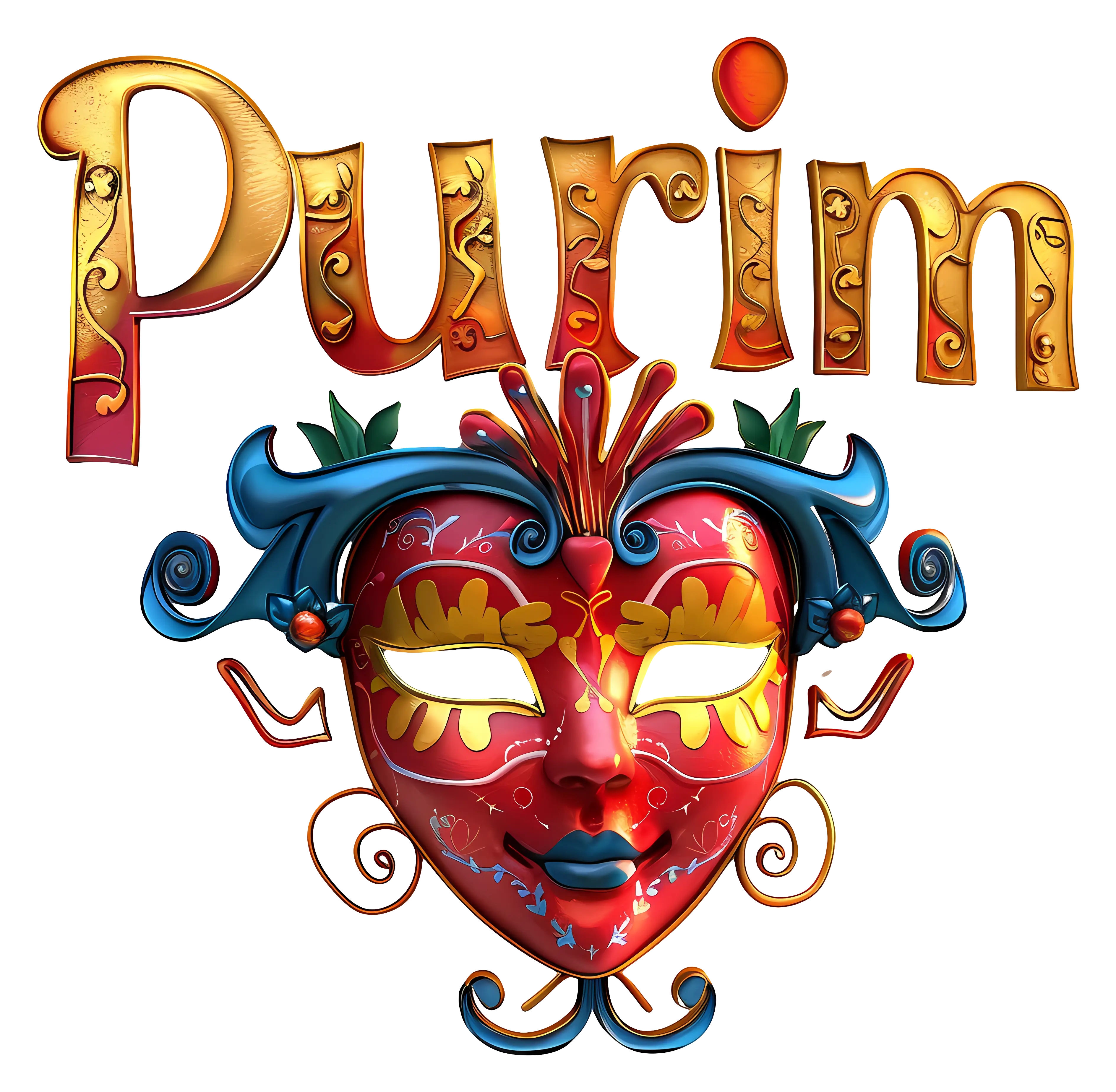 Decorative Purim Mask with Text