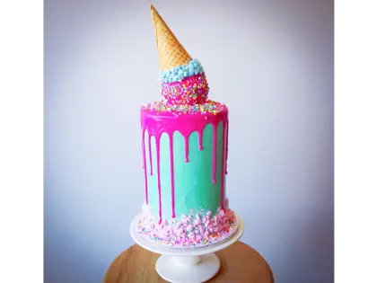 Colorful Cake with Ice Cream Cone
