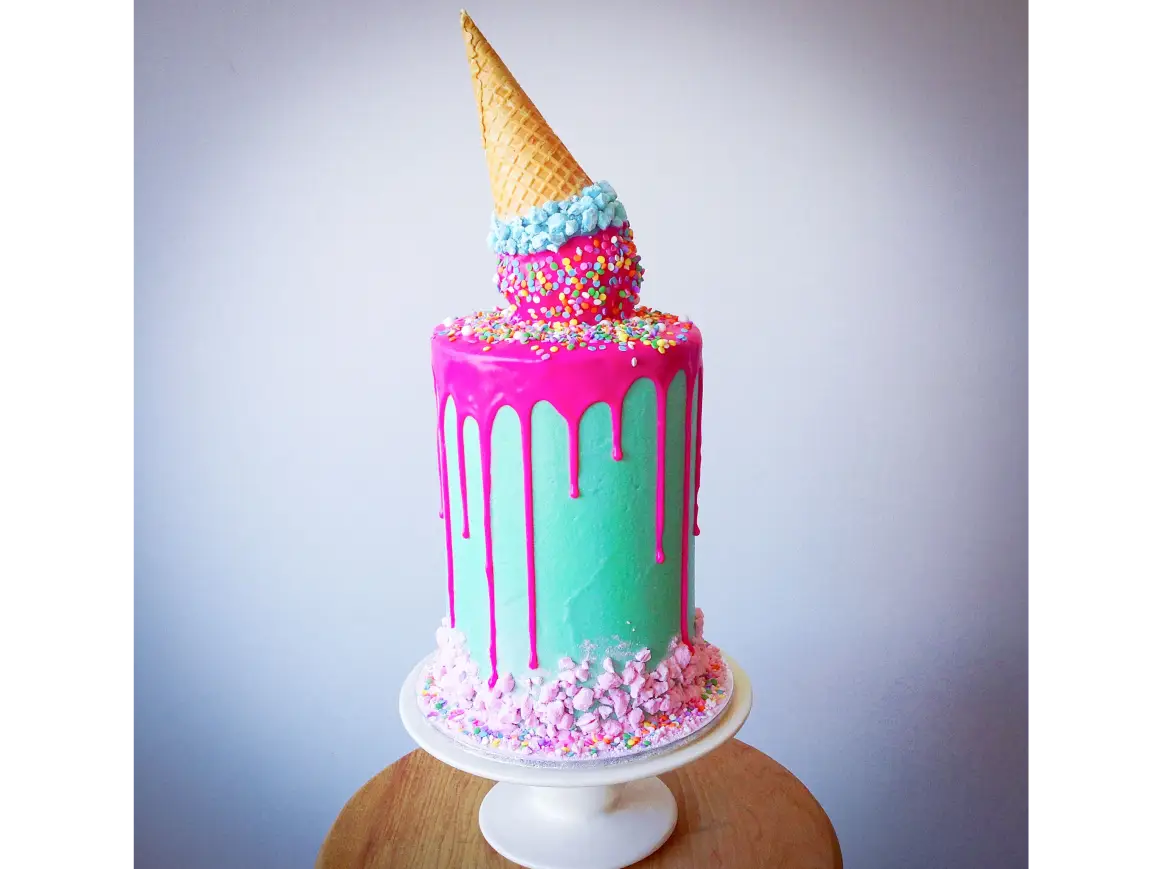 Colorful Cake with Ice Cream Cone