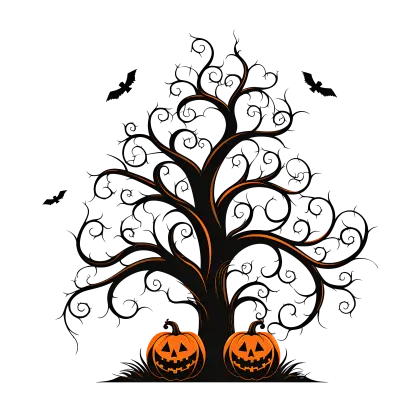 Spooky Halloween Tree with Pumpkins