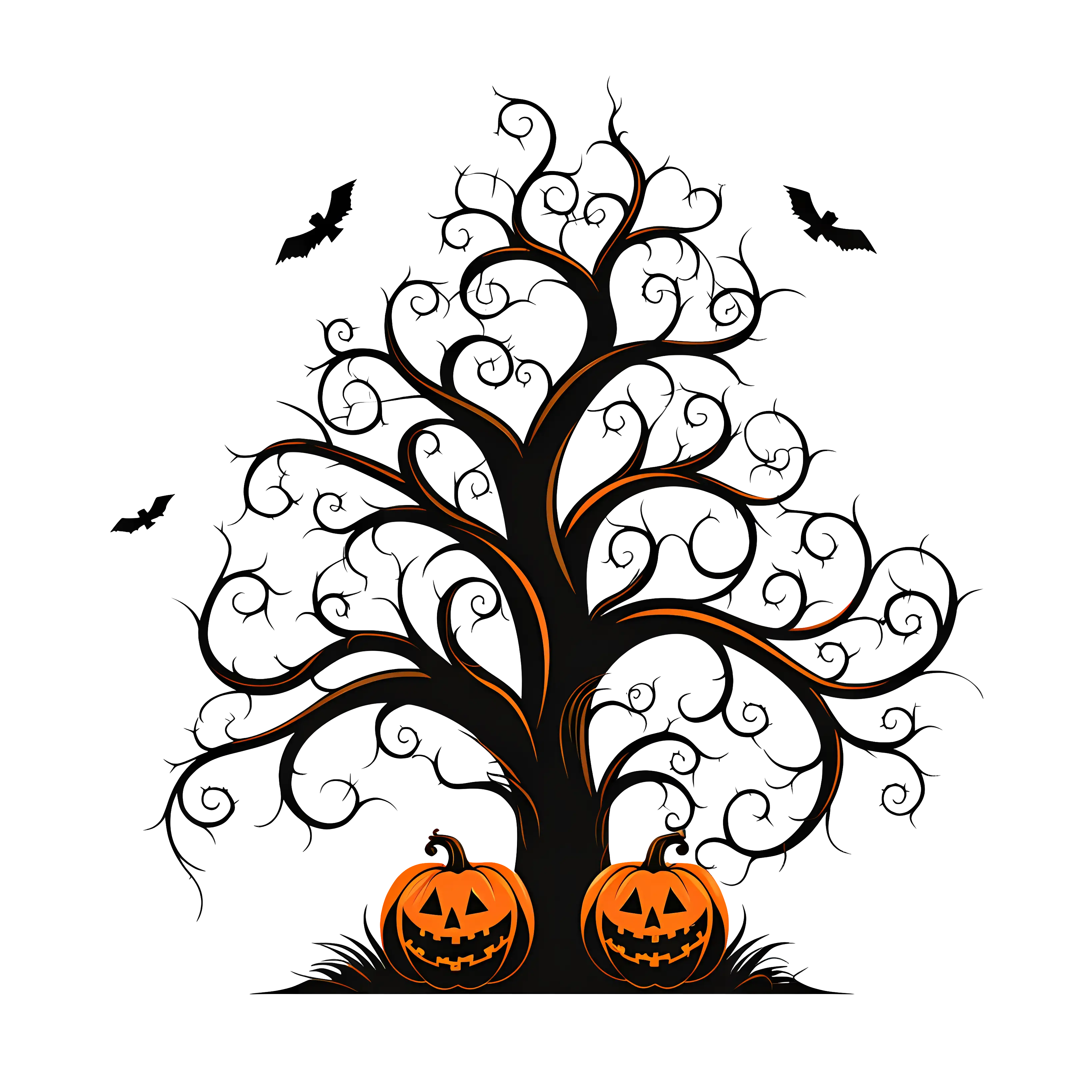 Spooky Halloween Tree with Pumpkins