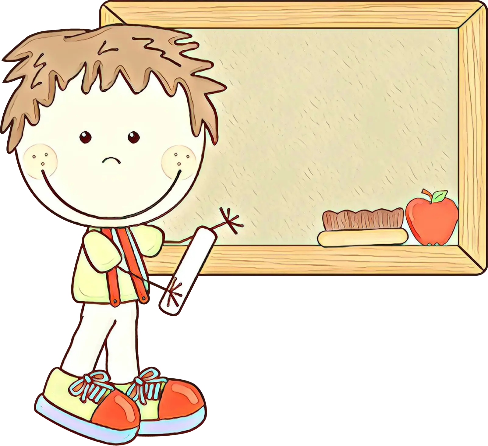 Child Drawing at Blackboard Cartoon Illustration