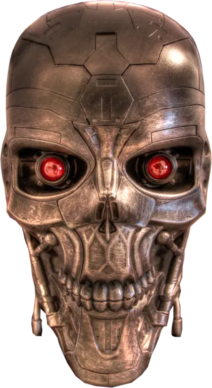 Futuristic Robot Skull with Red Eyes