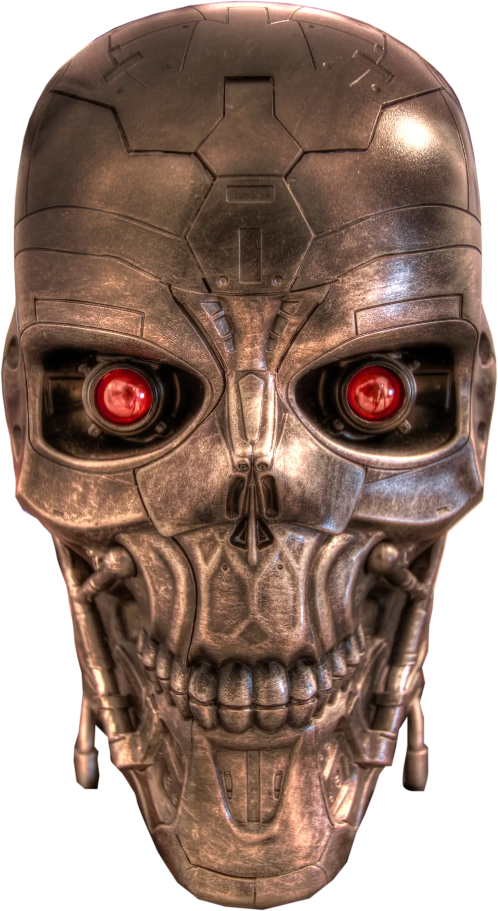 Futuristic Robot Skull with Red Eyes