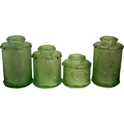 Vintage Green Glass Jars Set