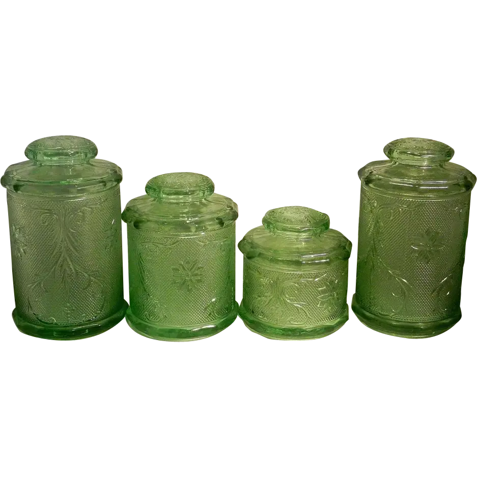 Vintage Green Glass Jars Set