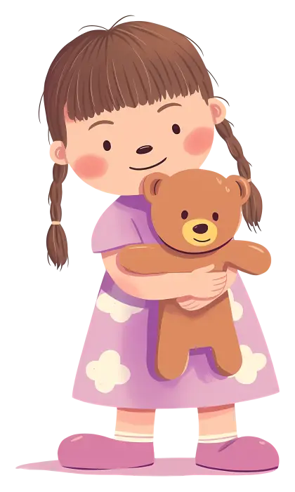 Little Girl Hugging a Teddy Bear