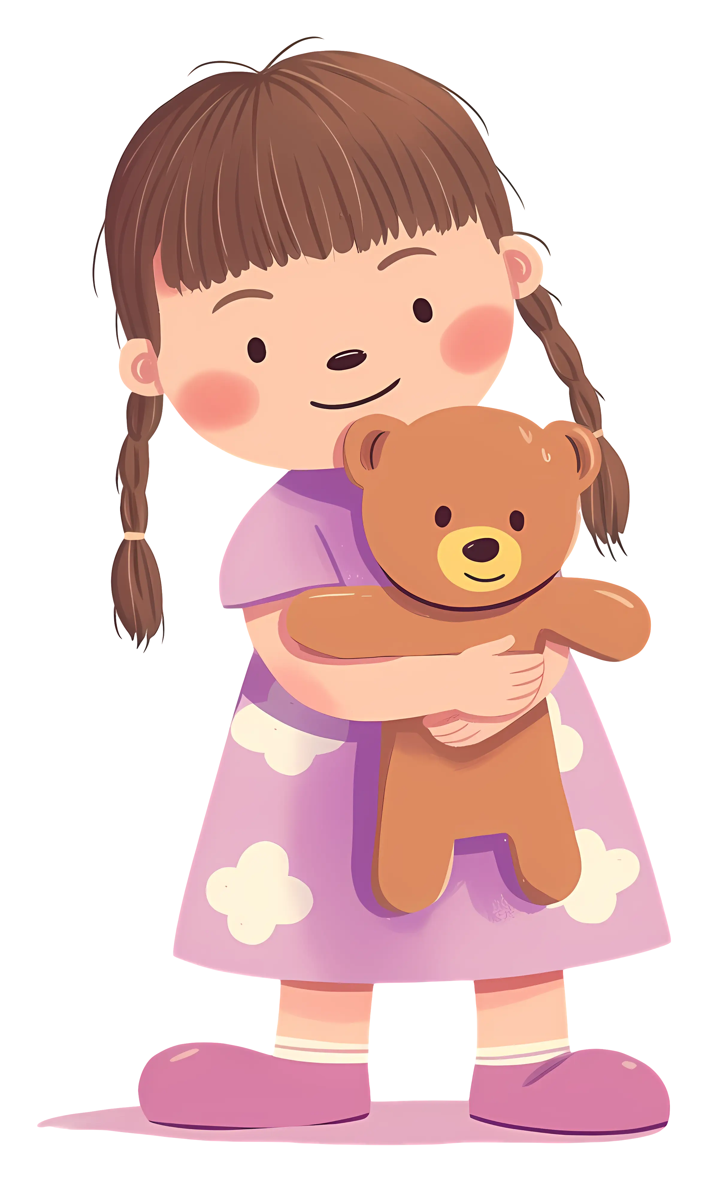 Little Girl Hugging a Teddy Bear