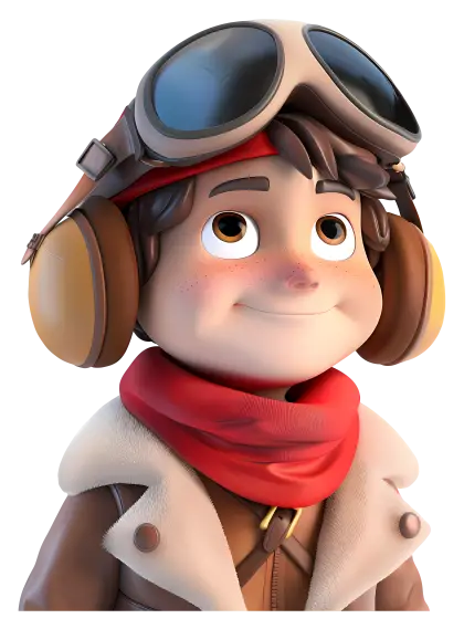 Cartoon Boy with Aviator Goggles and Red Scarf