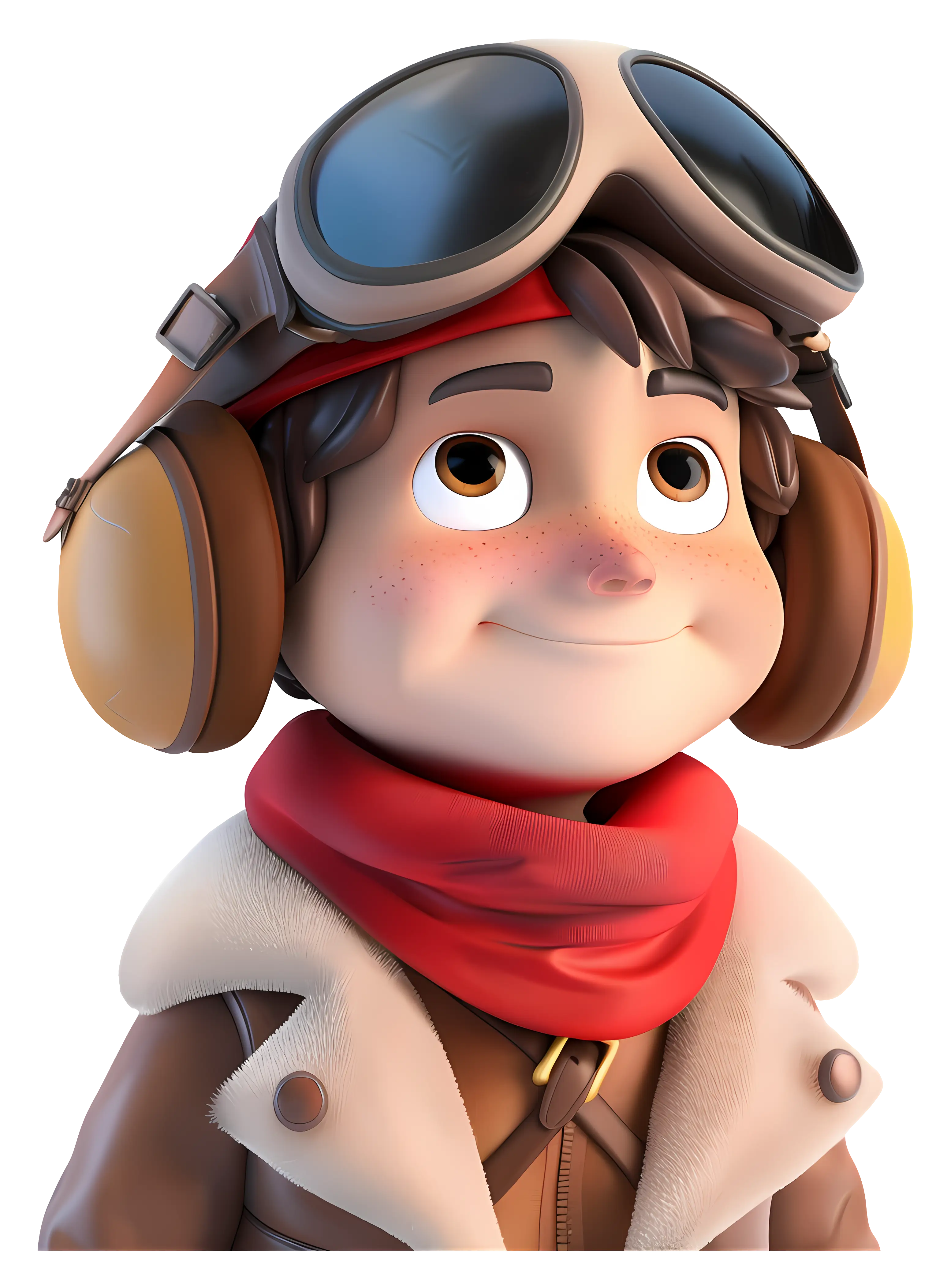 Cartoon Boy with Aviator Goggles and Red Scarf