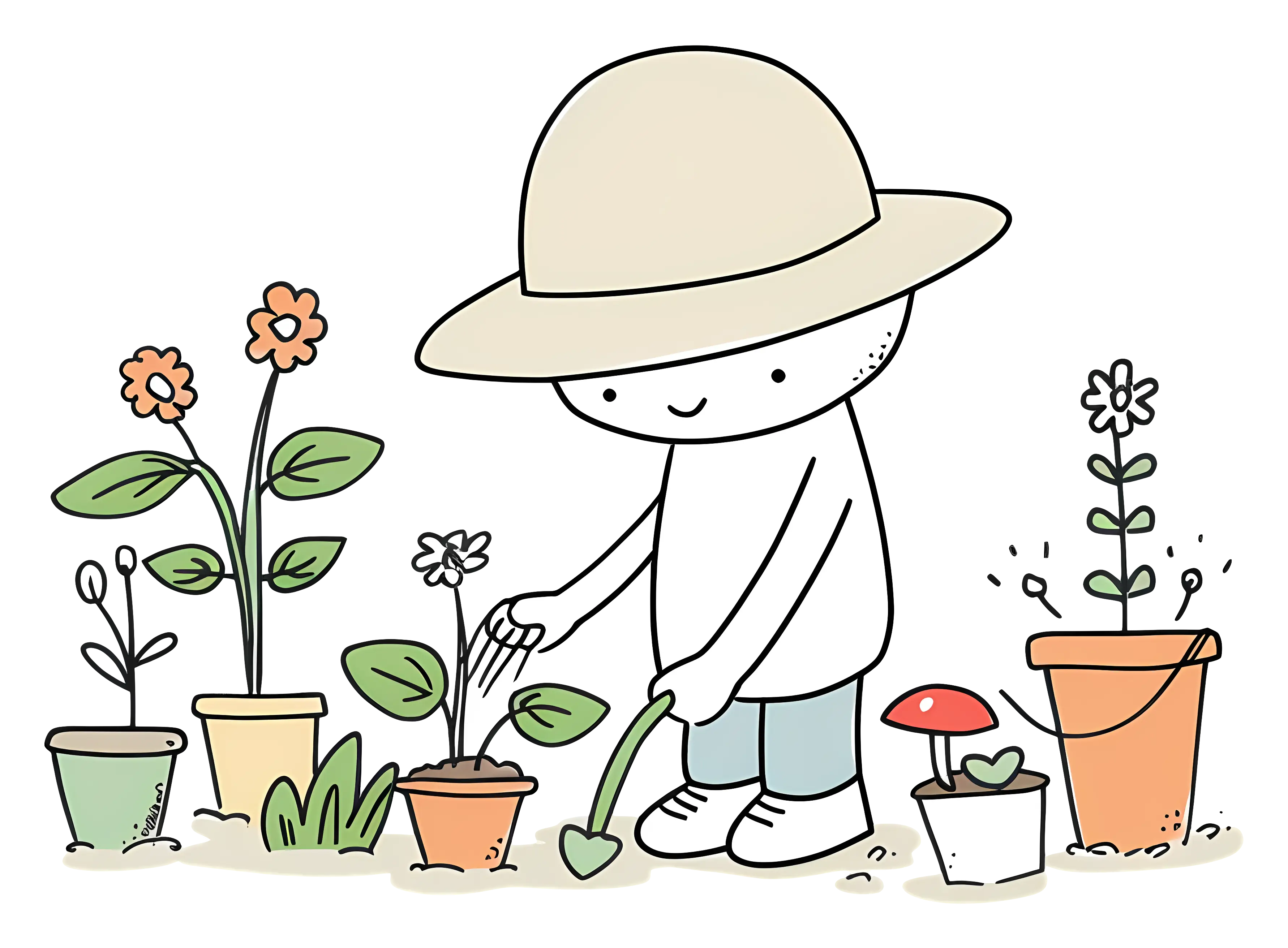 Cartoon Gardener Planting Flowers