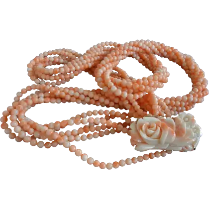 Peach Beaded Necklace with Flower