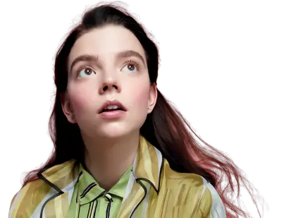 Woman Looking Up with Curious Expression