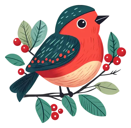 Cute Robin Illustration with Berries