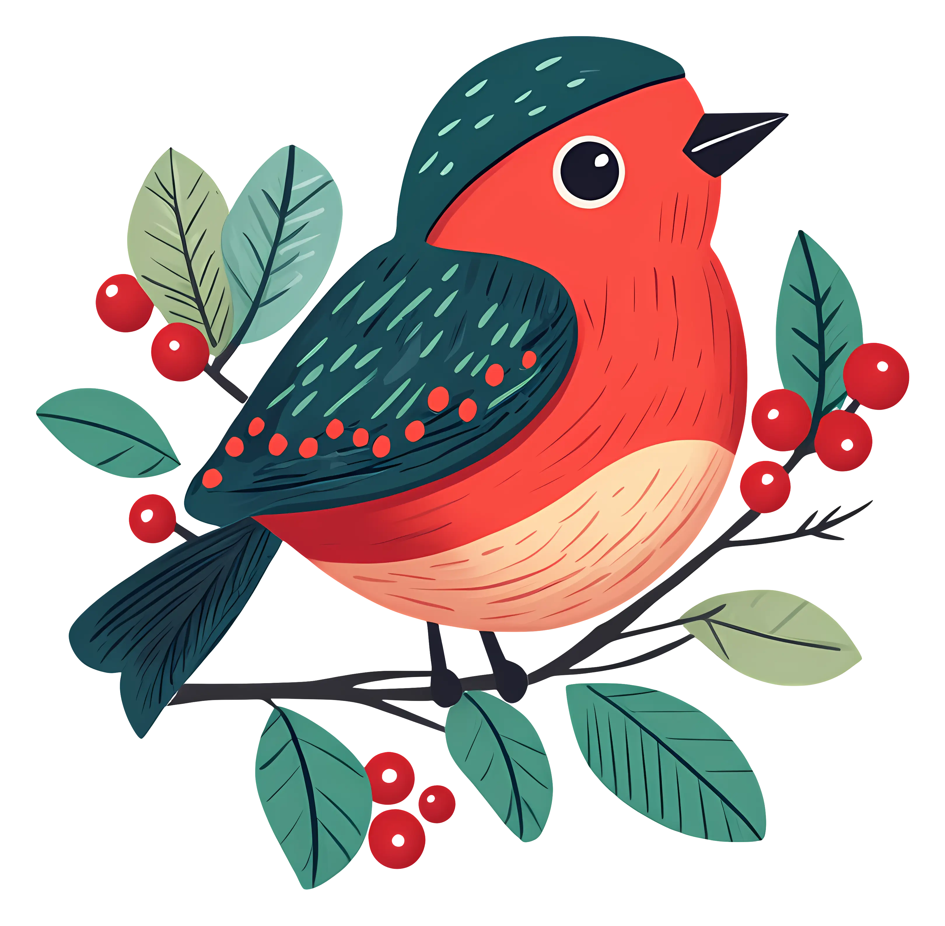 Cute Robin Illustration with Berries