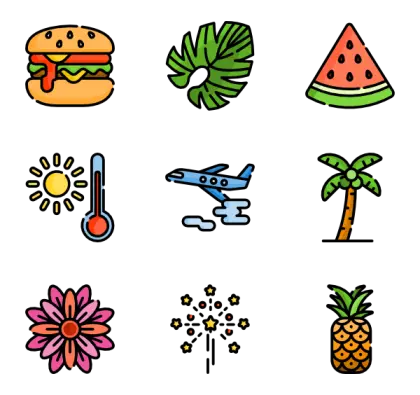 Colorful Summer Icons Set