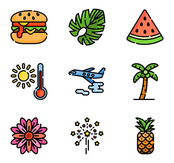 Colorful Summer Icons Set