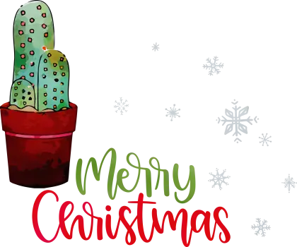 Merry Christmas Design with Potted Cactus