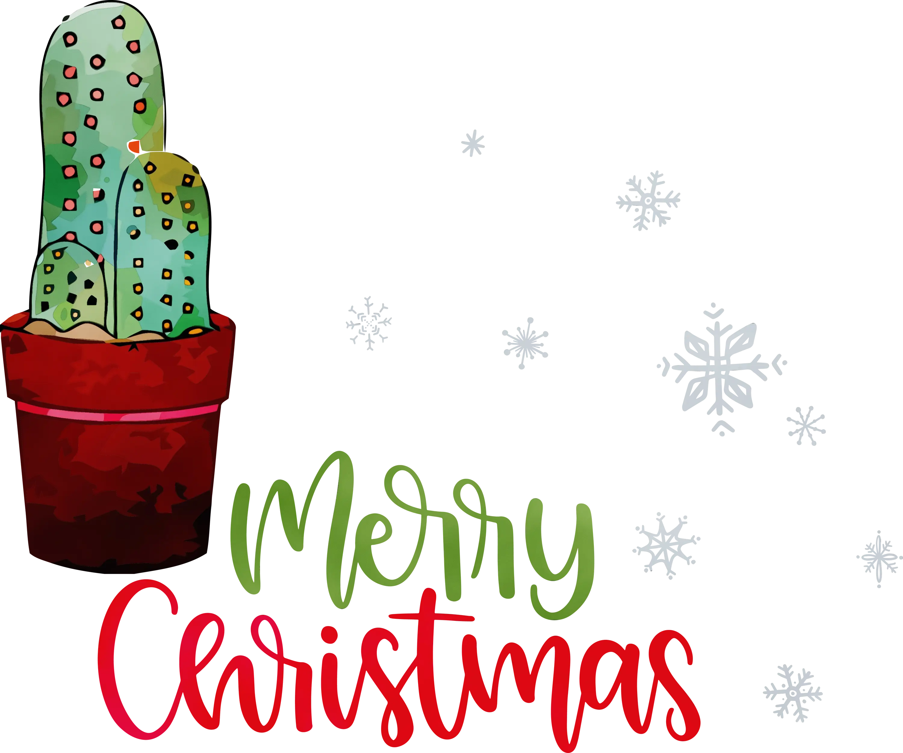Merry Christmas Design with Potted Cactus