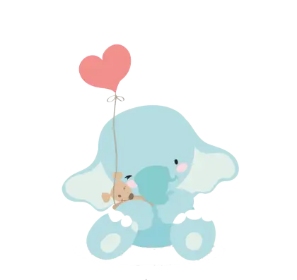 Cute Blue Elephant with Heart Balloon