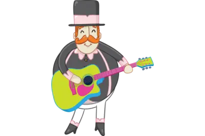 Happy Cartoon Musician Playing Guitar
