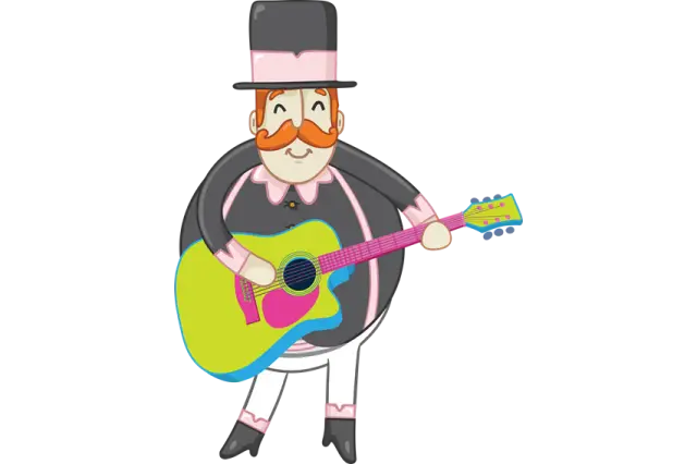 Happy Cartoon Musician Playing Guitar