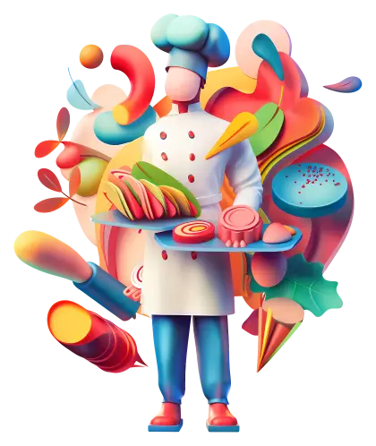 Colorful Chef with Platter of Food