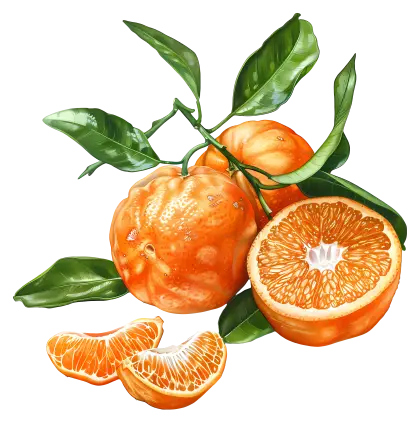 Juicy Orange with Leaves