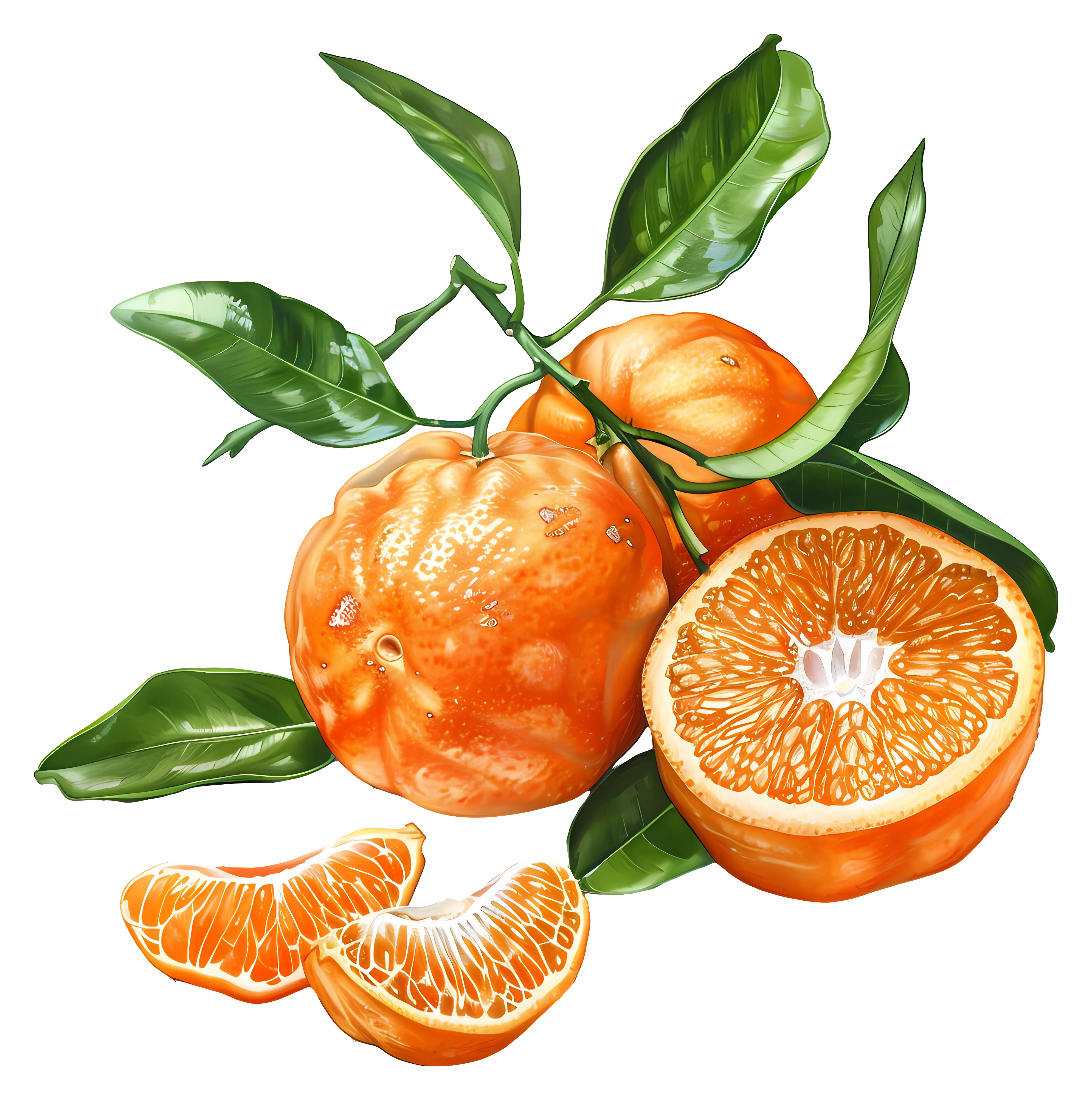 Juicy Orange with Leaves